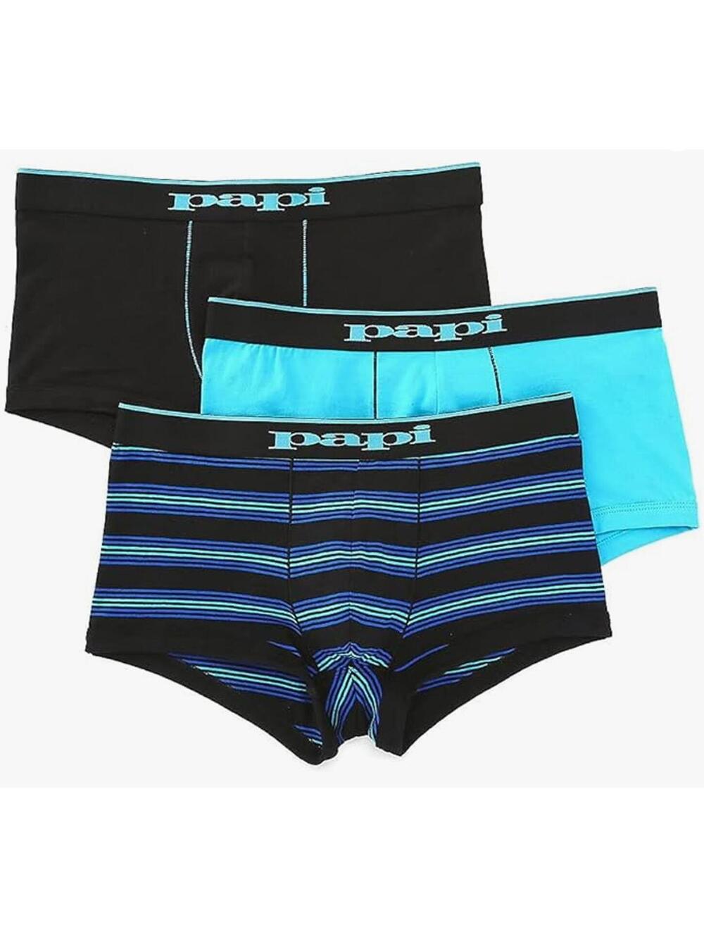 PAPI Men’s XL Brazilian Trunks Boxer Briefs 3 Pack Stretch Black Blue - NEW